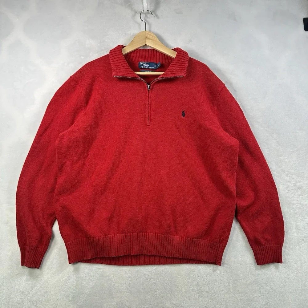 Polo Ralph Lauren Sweater Men's Size 2XL Red Fleece 1/4 Zip Pullover Pony